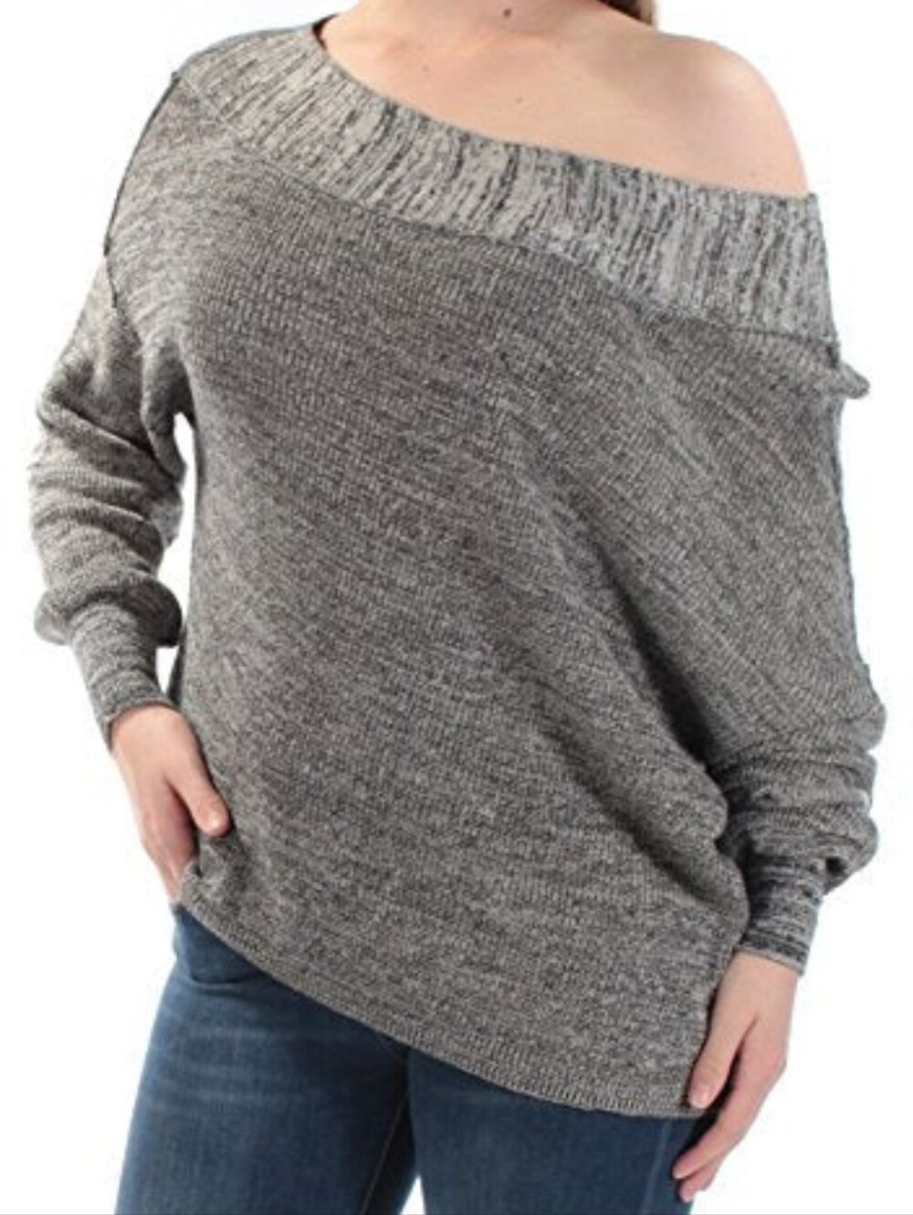 Free People Marled Off-the-Shoulder Gray Sweater